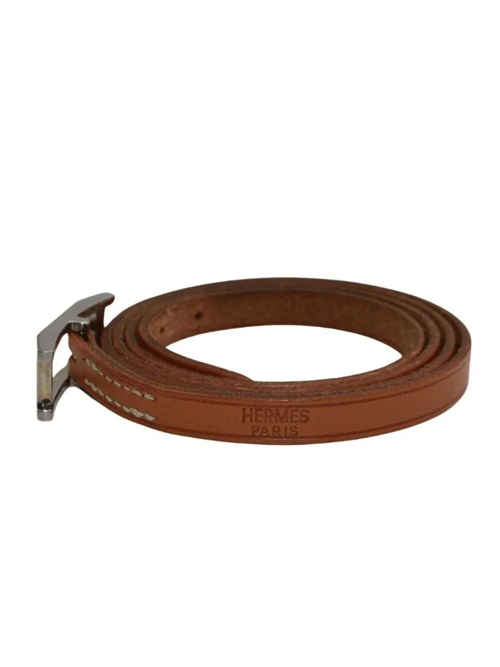 Hermes Bracelet Hapi 3 Leather Brown Silver Belt Type Simple